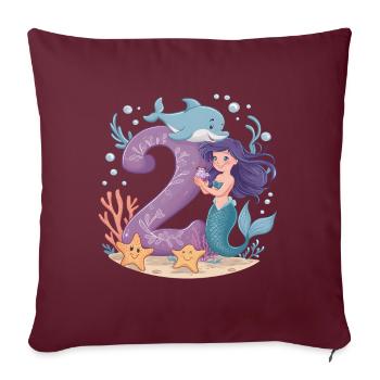 2ème anniversaire fille 2 ans sirène fête - Housse de coussin décorative 45 x 45 cm - bordeaux - Devant