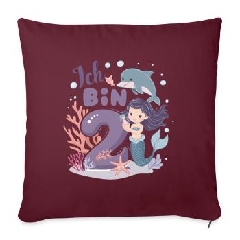 2ème anniversaire fille 2 ans sirène fête - Housse de coussin décorative 45 x 45 cm - bordeaux - Devant