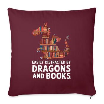 Fantasy Book Lover Drache mit Regalen - Sofakissenbezug 45 x 45 cm - Burgunderrot - Vorne
