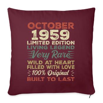 1959 Octobre 1959 Anniversaire Octobre 1959 Original - Housse de coussin décorative 45 x 45 cm - bordeaux - Devant