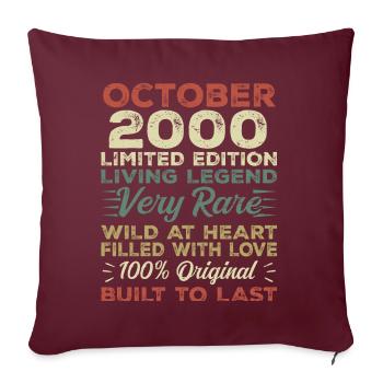 2000 Octobre 2000 Anniversaire Octobre 2000 Original - Housse de coussin décorative 45 x 45 cm - bordeaux - Devant