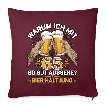 Pourquoi est-ce que j’ai l’air si bien à 65 ans ? La bière vous garde jeune - Housse de coussin décorative 45 x 45 cm - bordeaux - Devant