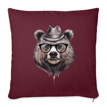 Lustiger Bär mit Hut und Brille für einen Bären - Sofakissenbezug 45 x 45 cm - Burgunderrot - Vorne