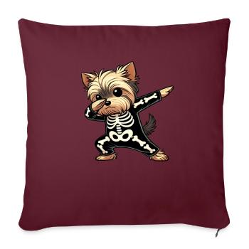 Yorkie Halloween Squelette Mignon Yorkshire - Housse de coussin décorative 45 x 45 cm - bordeaux - Devant