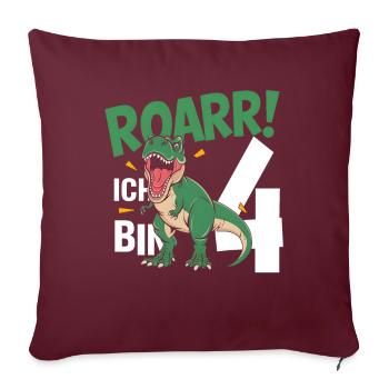 4ème anniversaire 4 ans Dino Dinosaur Fan - Housse de coussin décorative 45 x 45 cm - bordeaux - Devant