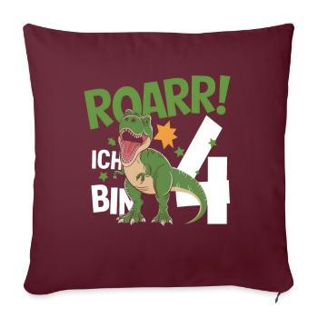 Fan de dinosaures Dino 4e anniversaire 4 ans - Housse de coussin décorative 45 x 45 cm - bordeaux - Devant