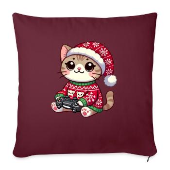 Noël Gamer Chat Jeux Vidéo Jeux - Housse de coussin décorative 45 x 45 cm - bordeaux - Devant
