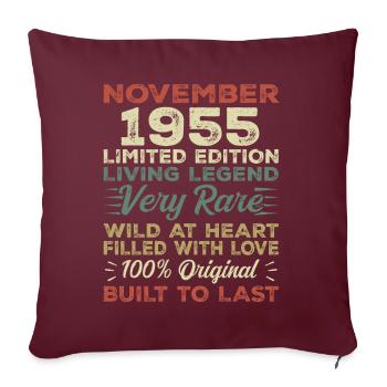 Légende : depuis novembre 1955 Né en novembre 1955 - Housse de coussin décorative 45 x 45 cm - bordeaux - Devant