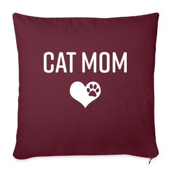 Chat maman chat mère chat amour cadeau - Housse de coussin décorative 45 x 45 cm - bordeaux - Devant