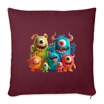 Famille de monstres colorés s’amusant - Housse de coussin décorative 45 x 45 cm - bordeaux - Devant
