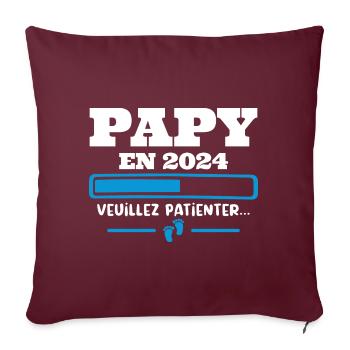 Futur Papy 2024 Grand-père Bébé Grossesse Cadeau - Housse de coussin décorative 45 x 45 cm - bordeaux - Devant