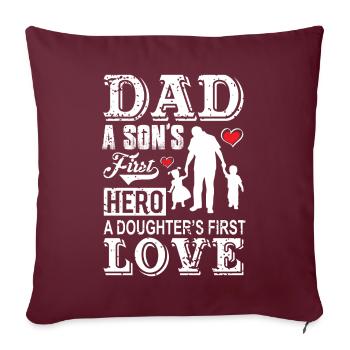 Papa papa père premier héros premier cadeau d'amour - Housse de coussin décorative 45 x 45 cm - bordeaux - Devant