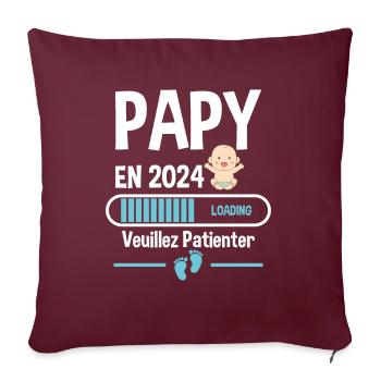 Futur Papy 2024 Grand-père Bébé Grossesse Cadeau - Housse de coussin décorative 45 x 45 cm - bordeaux - Devant