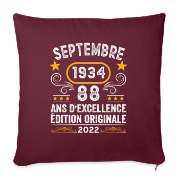 Septembre 1934 88 Ans Anniversaire Idée Cadeau - Housse de coussin décorative 45 x 45 cm - bordeaux - Devant