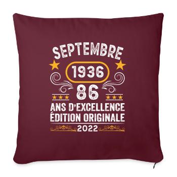 Septembre 1936 86 Ans Anniversaire Idée Cadeau - Housse de coussin décorative 45 x 45 cm - bordeaux - Devant