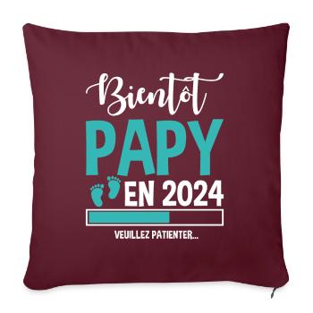 Bientôt Papy En 2024 Idée Cadeau Annonce Grossesse - Housse de coussin décorative 45 x 45 cm - bordeaux - Devant