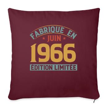 Fabriqué En Juin 1966 Anniversaire Cadeau Vintage - Housse de coussin décorative 45 x 45 cm - bordeaux - Devant