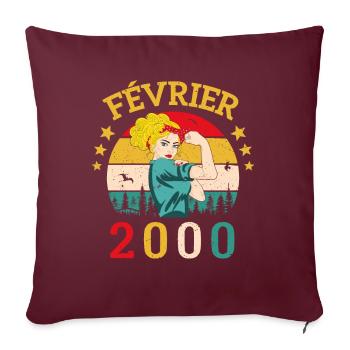 Février 2000 anniversaire idée cadeau vintage 2000 - Housse de coussin décorative 45 x 45 cm - bordeaux - Devant