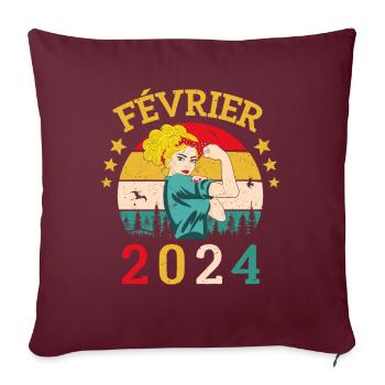 Février 2024 anniversaire idée cadeau vintage 2024 - Housse de coussin décorative 45 x 45 cm - bordeaux - Devant