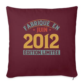 Fabriqué En Juin 2012 Anniversaire Cadeau Vintage - Housse de coussin décorative 45 x 45 cm - bordeaux - Devant