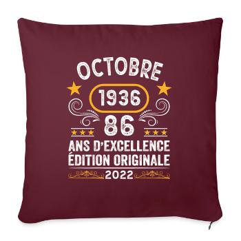 Octobre 1936 86 Ans Anniversaire Idée Cadeau Rétro - Housse de coussin décorative 45 x 45 cm - bordeaux - Devant