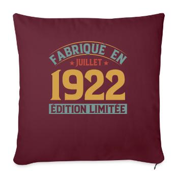 Fabriqué En Juillet 1922 Anniversaire Vintage 1922 - Housse de coussin décorative 45 x 45 cm - bordeaux - Devant