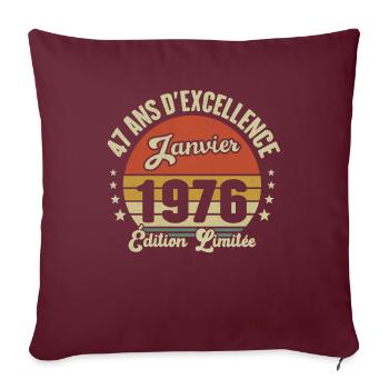 47 Ans Janvier 1976 Anniversaire Vintage Cadeau - Housse de coussin décorative 45 x 45 cm - bordeaux - Devant