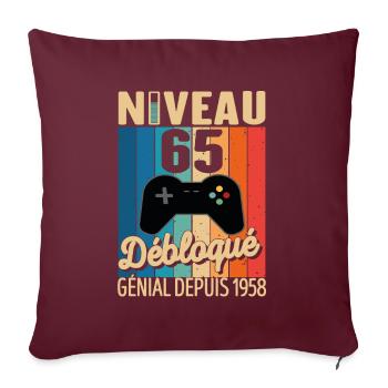 65 Ans 1958 Anniversaire Cadeau Citation Gamer - Housse de coussin décorative 45 x 45 cm - bordeaux - Devant