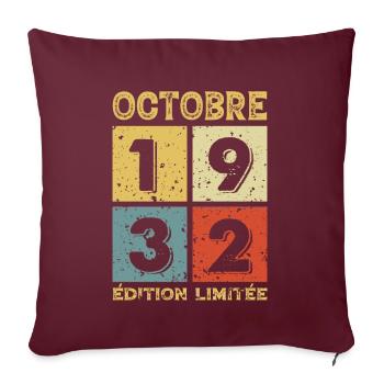 Octobre 1932 Édition Limitée Anniversaire Vintage - Housse de coussin décorative 45 x 45 cm - bordeaux - Devant