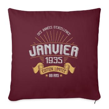 Des Années D'excellence Janvier 1935 88 Ans - Housse de coussin décorative 45 x 45 cm - bordeaux - Devant