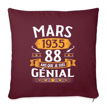 Mars 1935 88 Ans Que Je Suis Génial Anniversaire - Housse de coussin décorative 45 x 45 cm - bordeaux - Devant