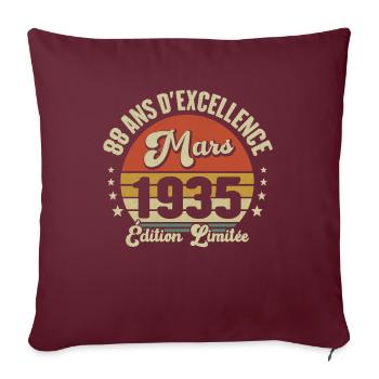 88 Ans D'excellence Mars 1935 Édition Limitée - Housse de coussin décorative 45 x 45 cm - bordeaux - Devant