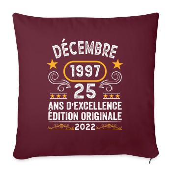 Anniversaire Vintage Idée Cadeau Décembre 1997 25 - Housse de coussin décorative 45 x 45 cm - bordeaux - Devant