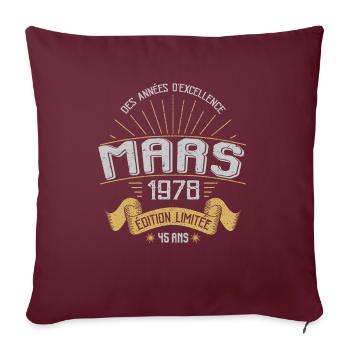 Mars 1978 45 Ans Anniversaire Vintage Idée Cadeau - Housse de coussin décorative 45 x 45 cm - bordeaux - Devant