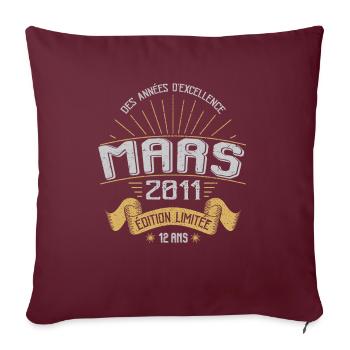 Mars 2011 12 Ans Anniversaire Vintage Idée Cadeau - Housse de coussin décorative 45 x 45 cm - bordeaux - Devant