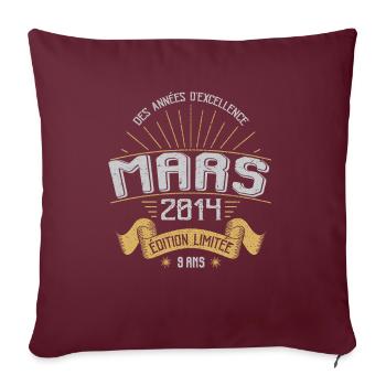 Mars 2014 9 Ans Anniversaire Vintage Idée Cadeau - Housse de coussin décorative 45 x 45 cm - bordeaux - Devant