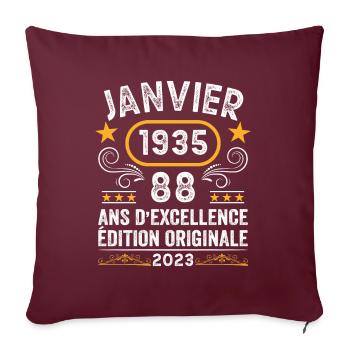 Anniversaire Vintage Idée Cadeau Janvier 1935 88 - Housse de coussin décorative 45 x 45 cm - bordeaux - Devant