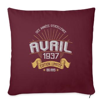 Avril 1937 86 Ans Anniversaire Vintage Idée Cadeau - Housse de coussin décorative 45 x 45 cm - bordeaux - Devant