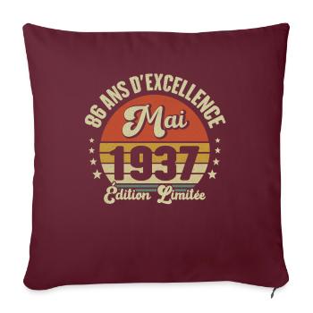 Mai 1937 86 Ans Anniversaire Vintage Idée Cadeau - Housse de coussin décorative 45 x 45 cm - bordeaux - Devant