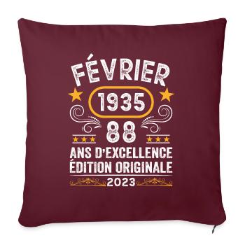 Anniversaire Vintage Idée Cadeau Février 1935 88 - Housse de coussin décorative 45 x 45 cm - bordeaux - Devant