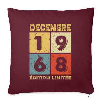 Anniversaire Vintage Idée Cadeau Décembre 1968 - Housse de coussin décorative 45 x 45 cm - bordeaux - Devant