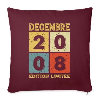 Anniversaire Vintage Idée Cadeau Décembre 2008 - Housse de coussin décorative 45 x 45 cm - bordeaux - Devant