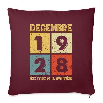 Anniversaire Vintage Idée Cadeau Décembre 1928 - Housse de coussin décorative 45 x 45 cm - bordeaux - Devant