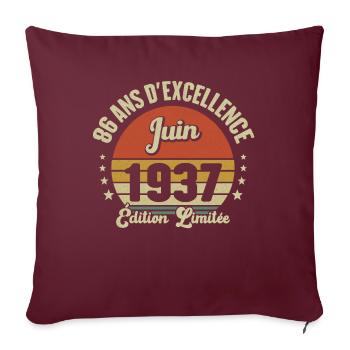 Juin 1937 86 Ans Anniversaire Vintage Idée Cadeau - Housse de coussin décorative 45 x 45 cm - bordeaux - Devant