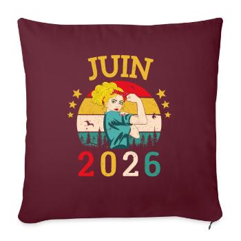 Juin 2026 Anniversaire Vintage Happy Birthday - Housse de coussin décorative 45 x 45 cm - bordeaux - Devant