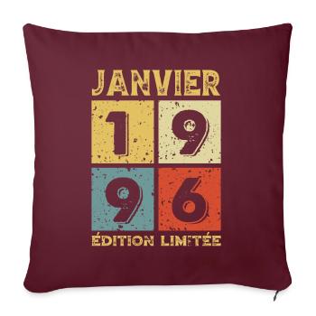 Anniversaire Vintage Idée Cadeau Janvier 1996 - Housse de coussin décorative 45 x 45 cm - bordeaux - Devant