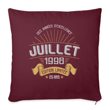 Juillet 1998 25 Ans Anniversaire Vintage Cadeau - Housse de coussin décorative 45 x 45 cm - bordeaux - Devant