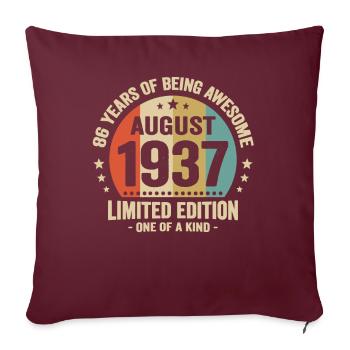 Août 1937 86 Ans Anniversaire Vintage Cadeau - Housse de coussin décorative 45 x 45 cm - bordeaux - Devant