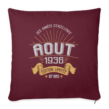 Août 1936 87 Ans Anniversaire Vintage Cadeau - Housse de coussin décorative 45 x 45 cm - bordeaux - Devant