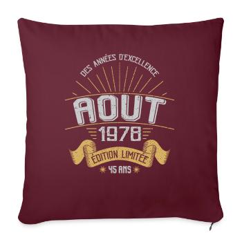 Août 1978 45 Ans Anniversaire Vintage Cadeau - Housse de coussin décorative 45 x 45 cm - bordeaux - Devant